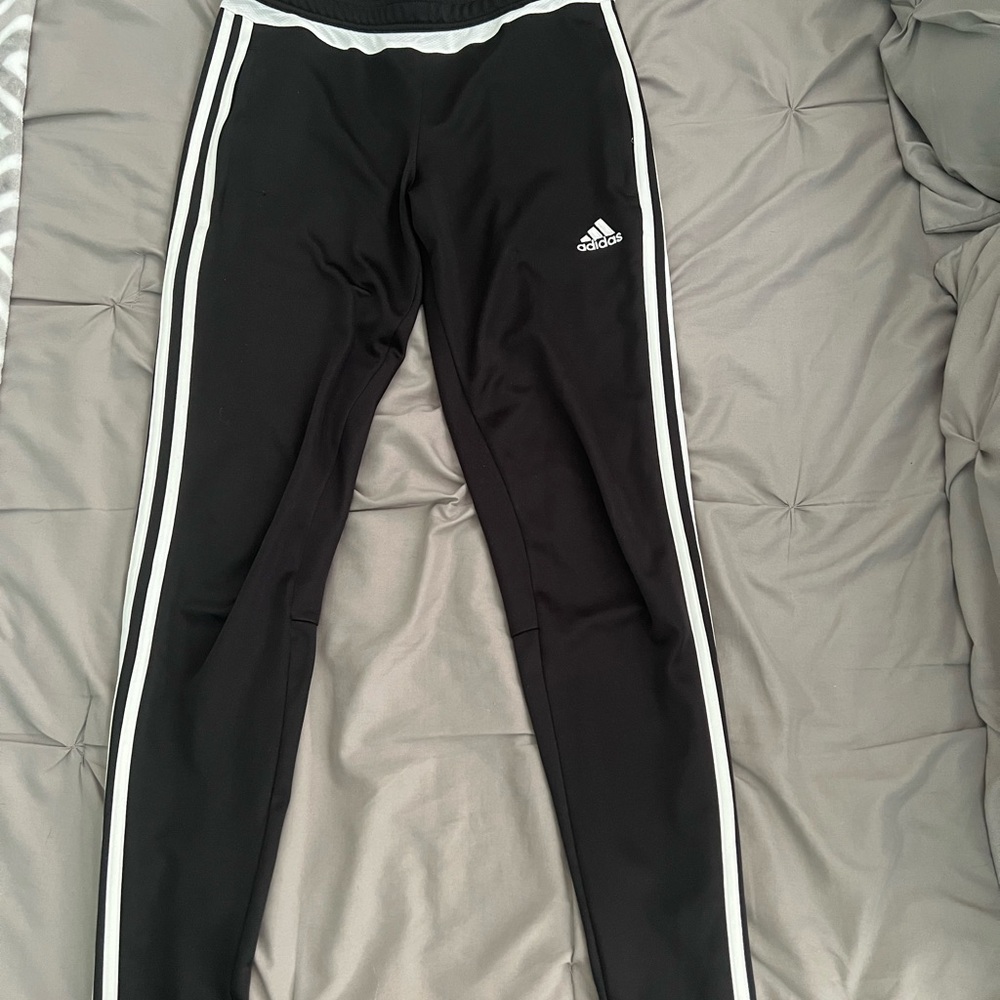 Adidas Black and White Pants with Signature Stripes
